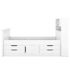 Twin/Full Size Captain Platform Bed with 4 Drawers and Storage Shelves, Solid Wood Bed Frame with Storage Bookcase Headboard(TWIN/Grey)