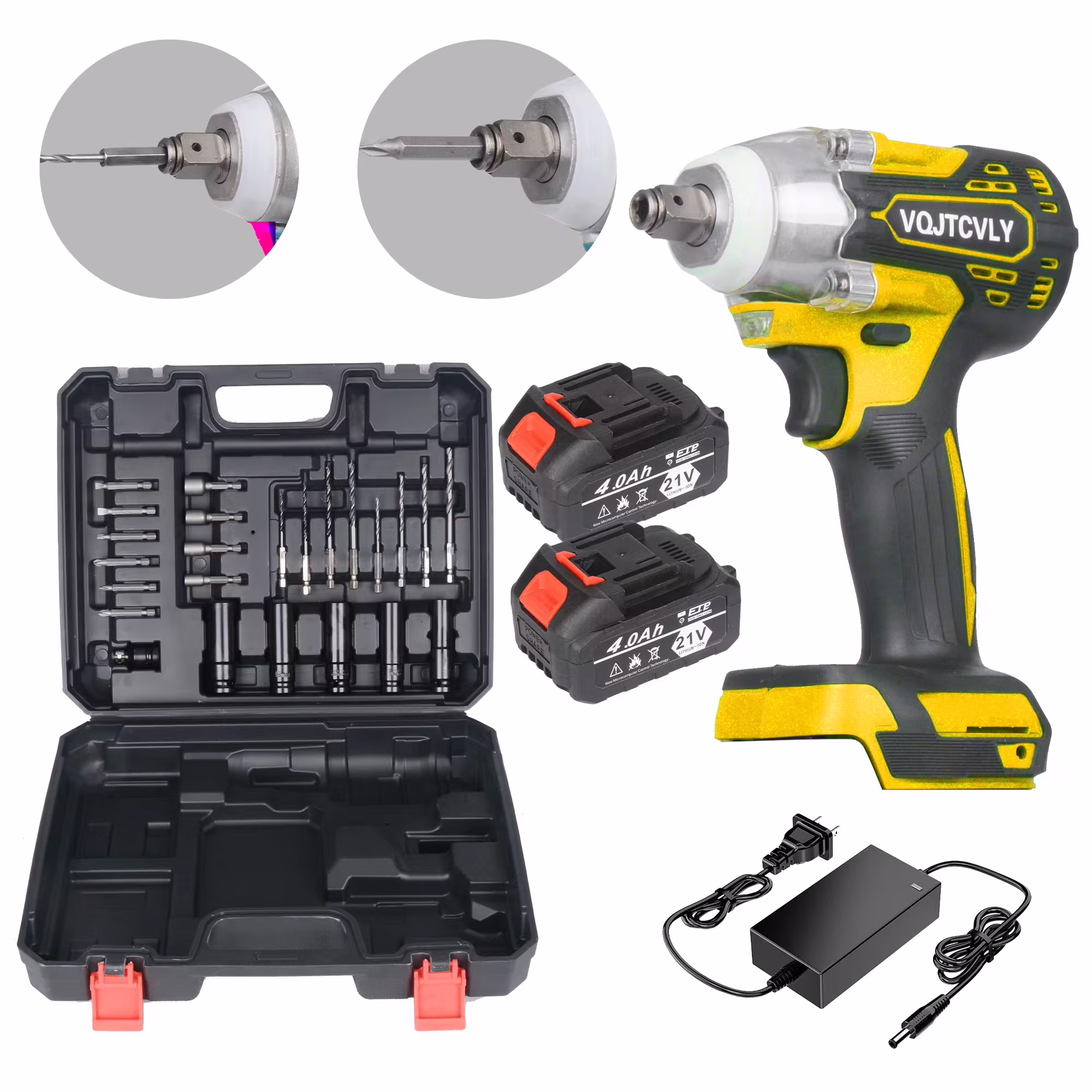 24f1a736eb6d5004219752de5f453e907c38e6678528f6a835a91496fbb29f83 VQJTCVLY Brushless impact driver, 21V Cordless impact wrench 1/2 Inch, 2 × 4.0Ah impact drill tool set, 5 Sockets, 7 Drill, 6 Screws for Car Home Truck Mower Father Dad Husband, Yellow