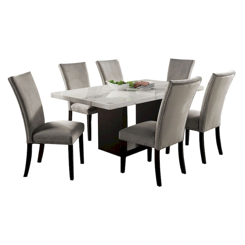 25088c7d876f5b3fcfc0bc8c6628be9cb02586dc55616711950609885940cbd0 7 Piece Dining Table Set(Gray,black)