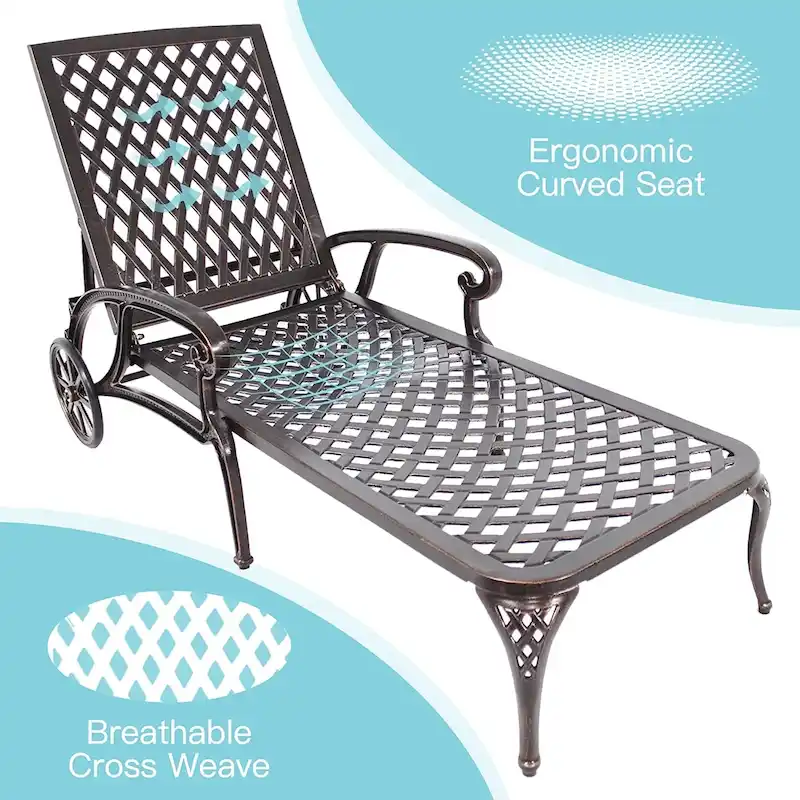 259f3696fa37ffe1404c0672fd4291f14390f89aedf490c475dd6ca4762f9f54 Aluminum Outdoor waterproof Chaise Lounge Chair With Wheels Adjustable Reclining(Tan)