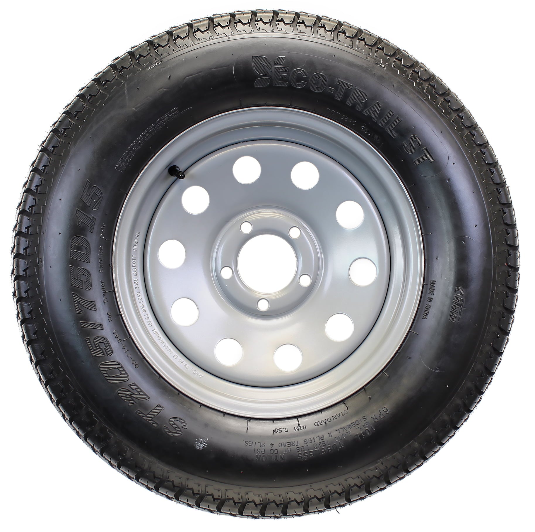 26b338e884b4737c524a782b98d09ee2f361329a9ff2ee7a2e6c846114ead9d4 Trailer Tire On Rim ST205/75D15 F78-15 205/75-15 LRC 5 Lug Wheel Silver Mod