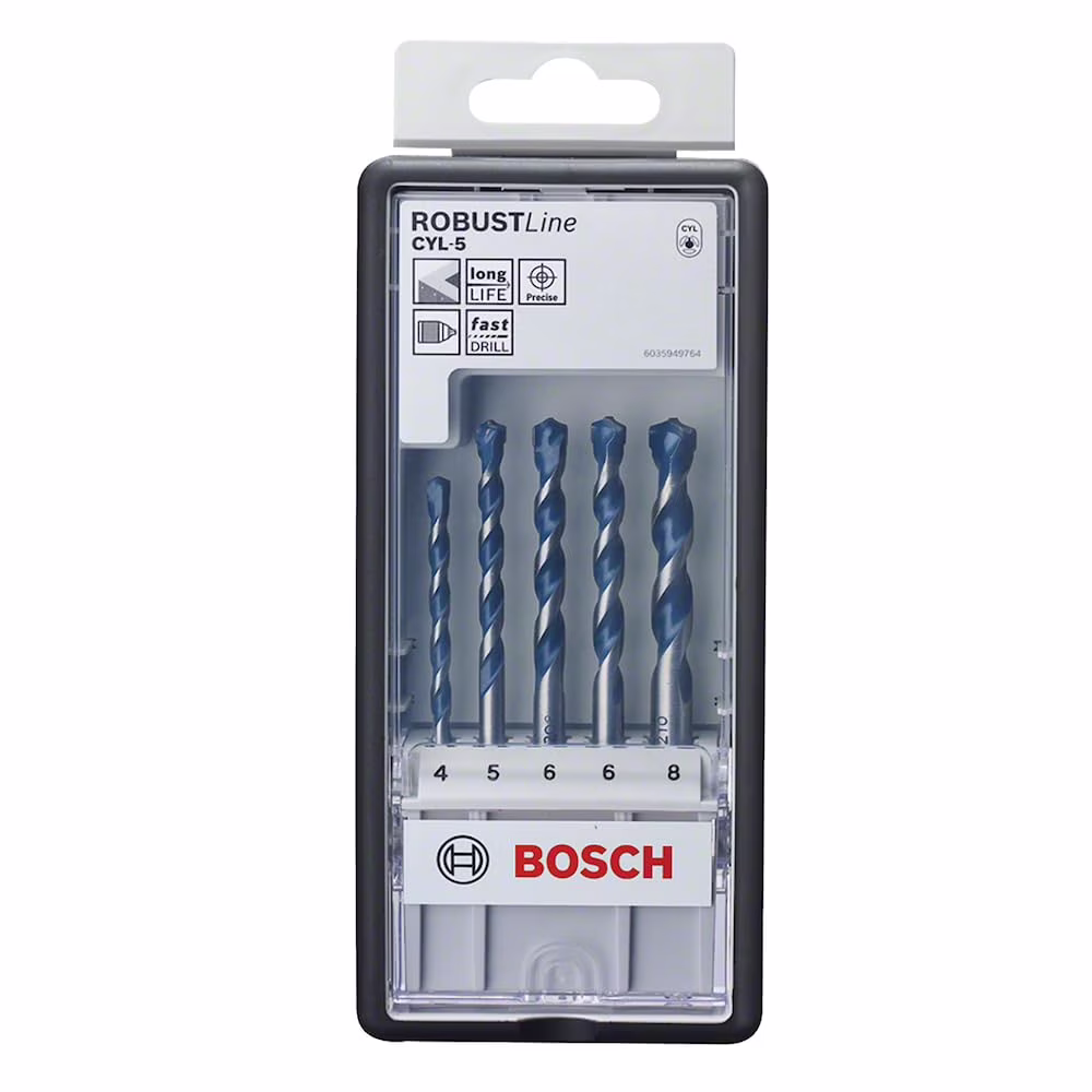 Bosch Professional 5 pcs. CYL-5 Concrete Drill Bit Set (for Concrete, Ø 4-8 mm, Robust Line, Ac