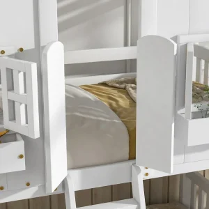 Twin over Twin House Bunk Bed with Roof , Window, Window Box, Door , with Safety Guardrails and Ladder, Grey(N/a (1))