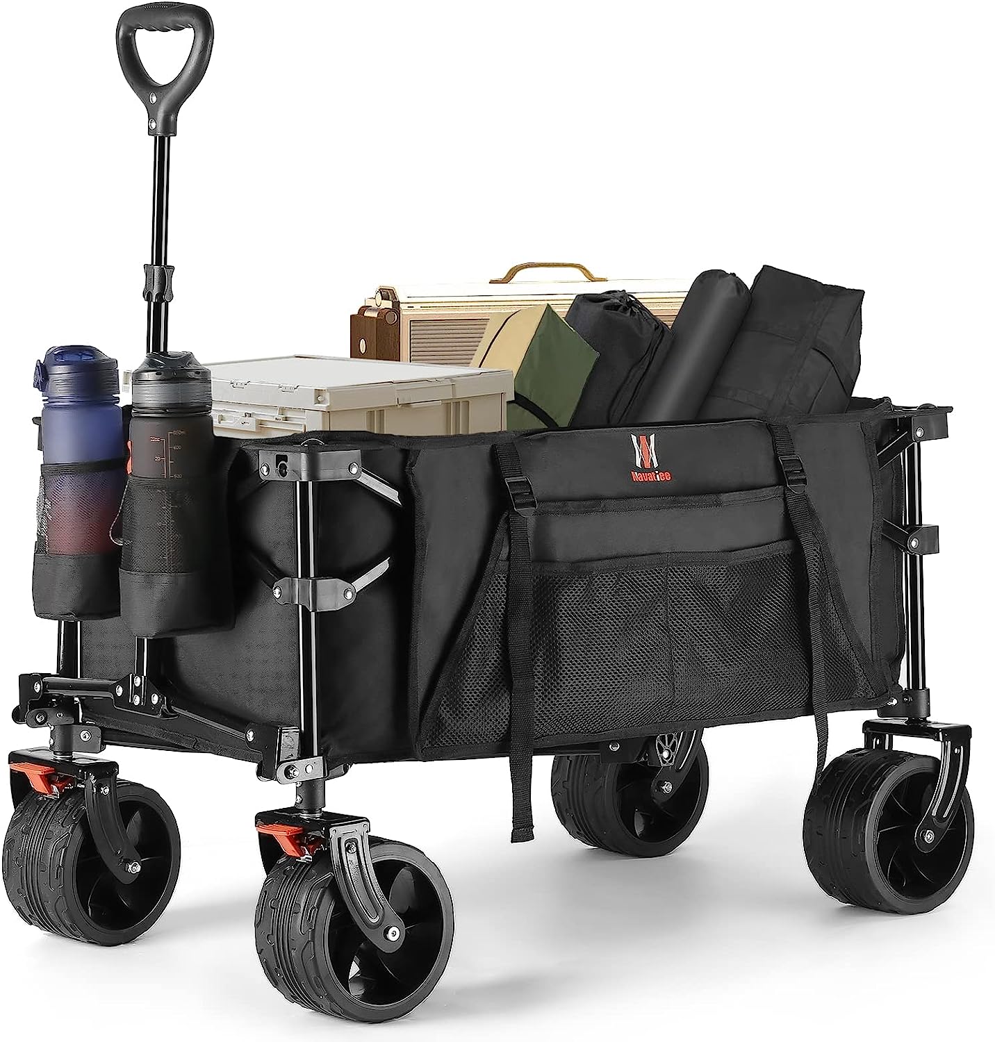 2980dec8c602a537a039d5de4721b940689b784a7833e88c54df0182a82cb3e5 Navatiee Collapsible Folding Wagon Beach Wagon Cart Heavy Duty Foldable with Big Wheels Utility Grocery Wagon with Side Pocket and Brakes for Camping Garden Sports T1(Black)