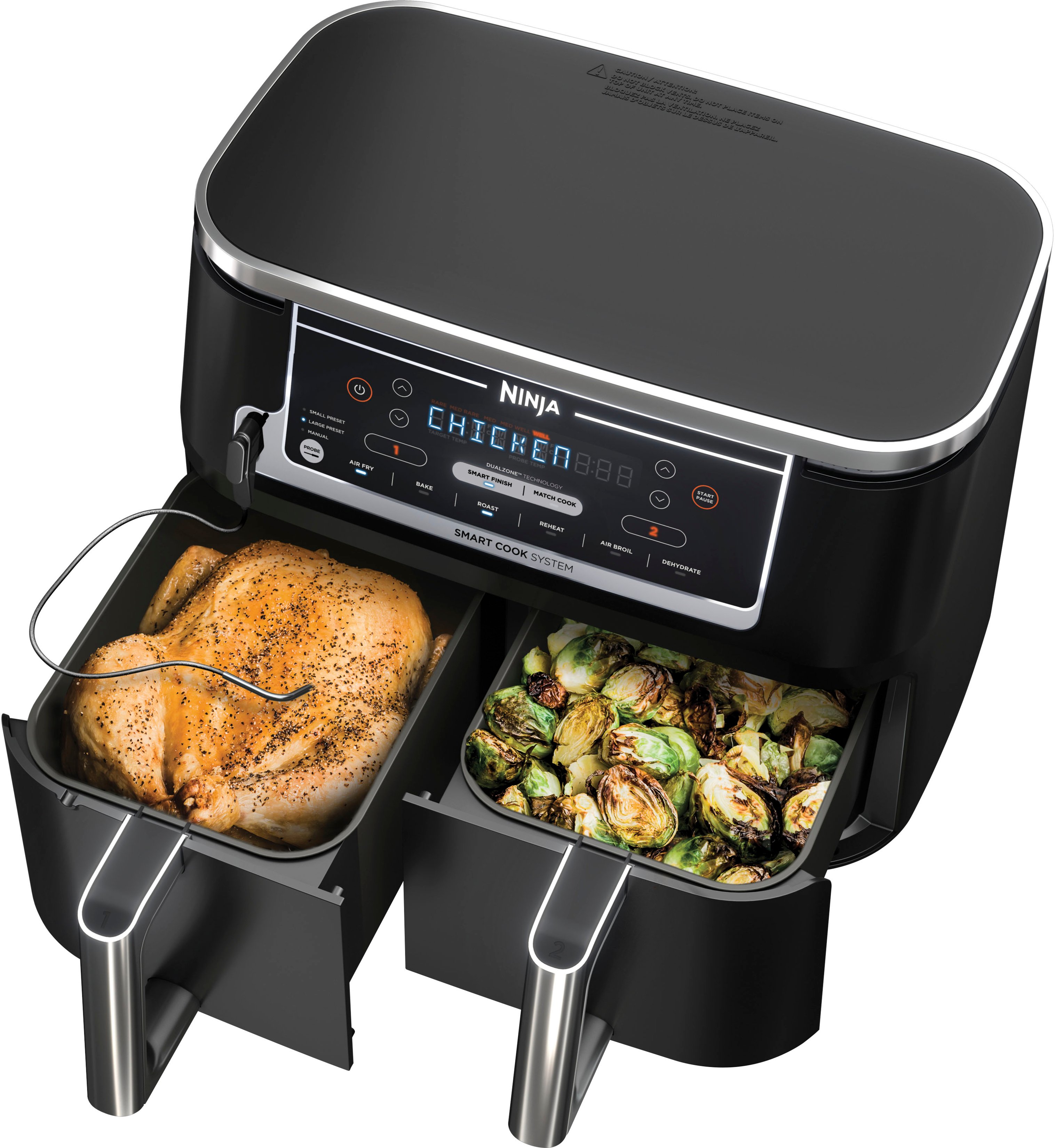2ae824fcf87bf991a74b47bf041be1aec38af273fabee967f4ebd25cf190081c Ninja - Foodi 6-in-1 10-qt. XL 2-Basket Air Fryer with DualZone Technology and Smart Cook System - Black