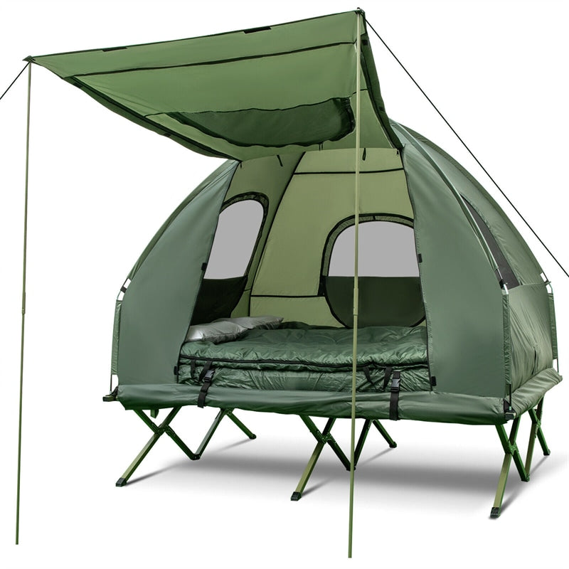2b1874570601b3b9c73ca762480e88ae6fcae7a63beb1ad52b9aad0121a4b731 5-in-1 Tent Cot 2-Person Portable Outdoor Camping Tent Combo with Air Mattress Sleeping Bag Sunshade(Default Title)