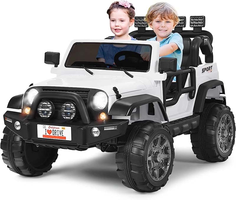 2be98a1807ad926272a828da5e976eb34bb0e57ed09ce168a5d88d163bf985ea 2-Seater Kids Ride on Truck, 12V Battery Electric Toddler Motorized Vehicles Riding Toy Car with Remote Control(White)