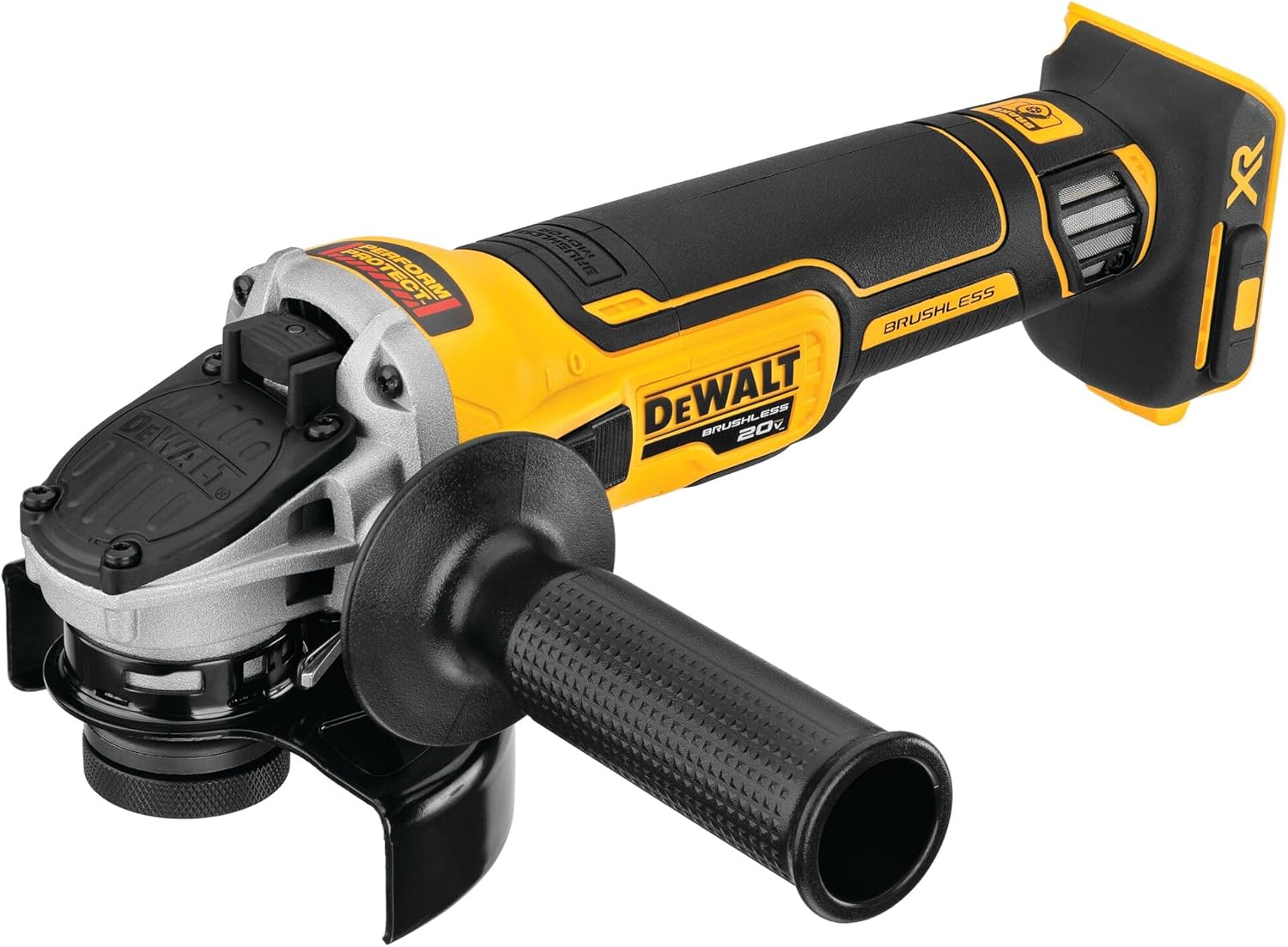 2c1d1c3a39488012767289b641f829dfeb64c72098f9dce61a0bf7bd6e768454 20V MAX* XR Angle Grinder, equipped with spring braking device and sliding switch, 4-1/2 inches, just the tool