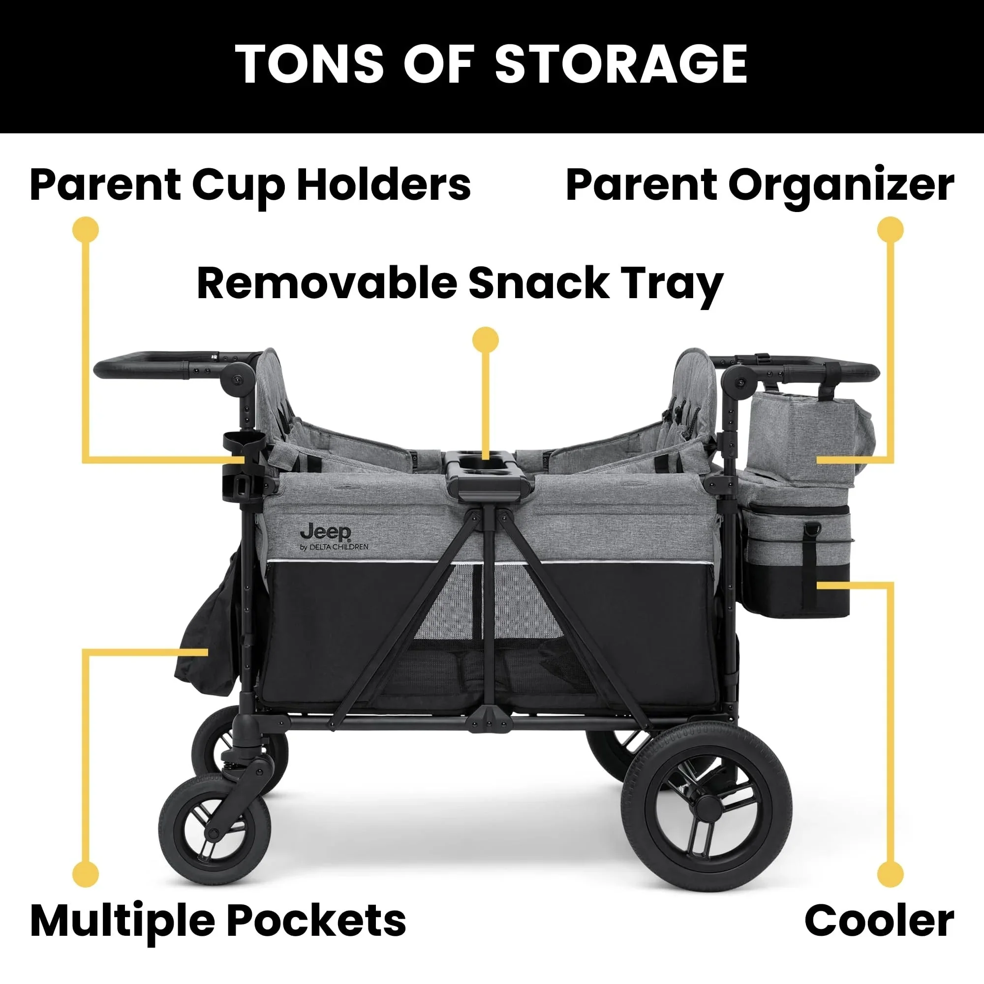 2c3cfcd5eb6bf877001db508630ed6507314eaf35ef619308f1e3b9ae2513e50 Jeep Wrangler Deluxe 4 Seater Stroller Wagon by Delta Children