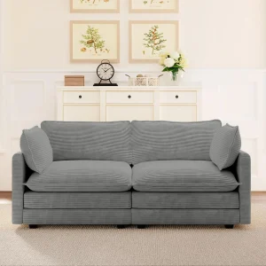 ROWHY Oversized Modular Sectional Sofa with Movable Ottoman, 112 Inch 4 Seat Modern Corduroy Sofa Set, Convertible L Shaped Couch for Living Room and Office, Beige(Dark Grey/78''-Loveseat)