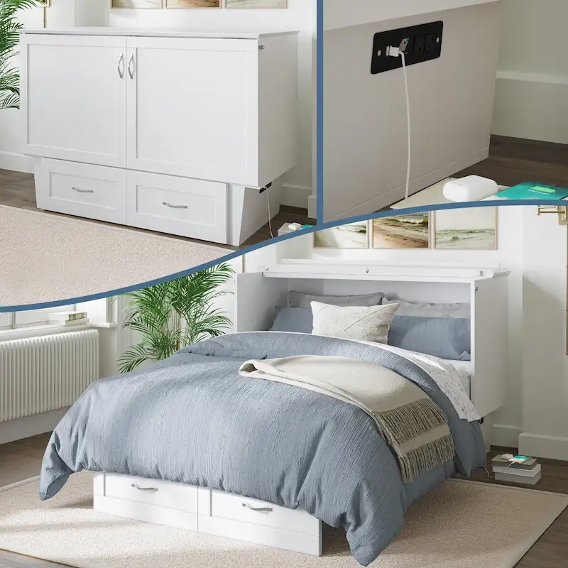 2c7c334379f8f5f42cd1dc714db3d4dc28c1168e6e5c9711a28360411f3b7693 Monroe Full Murphy Bed Chest with 6 Memory Foam Mattress(White)