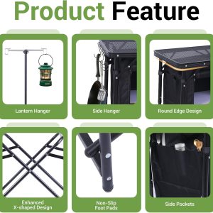 Portable Charcoal Grill Folding Camping Grills + Camping Kitchen Station Camping Table Picnic Table Grill Table Folding Table(Default Title/ONESIZE)
