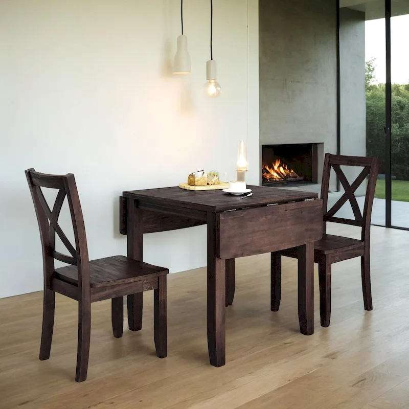 2cdc5feada873f618bac3c460b7c61c15b713d9c362716103ee31dd93498fa5d 3-Piece Wood Drop Leaf Breakfast Nook Dining Table Set with 2 X-back Chairs for Small Places(Espresso)