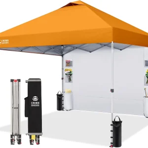CROWN SHADES Canopy Tent 10x10 Pop Up Canopy Outdoor Shade with Pockets Sidewall, Easy Up Sun Shelter with One Person Set Up Center Lock, Portable Instant Camping Beach Canopy Tents, Purple(Grid White)