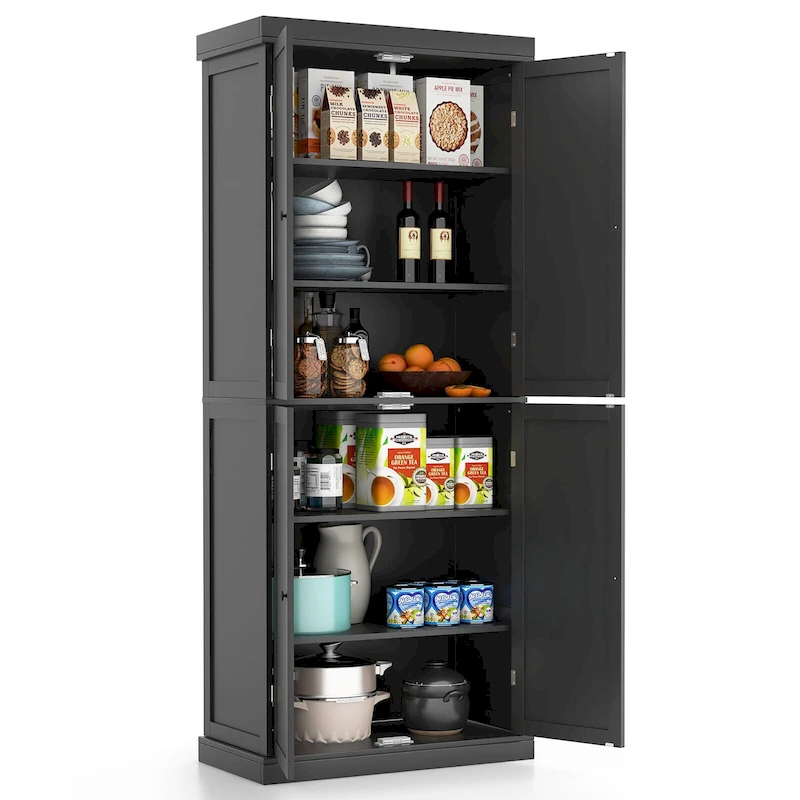 2de4ceb4e783a0708af80a695c7b2444ceb4c58a99b616f225f4fd3e6c39bff1 Gymax 72.5 Kitchen Pantry w/4 Door 6-Tier Shelves Freestanding(Black)