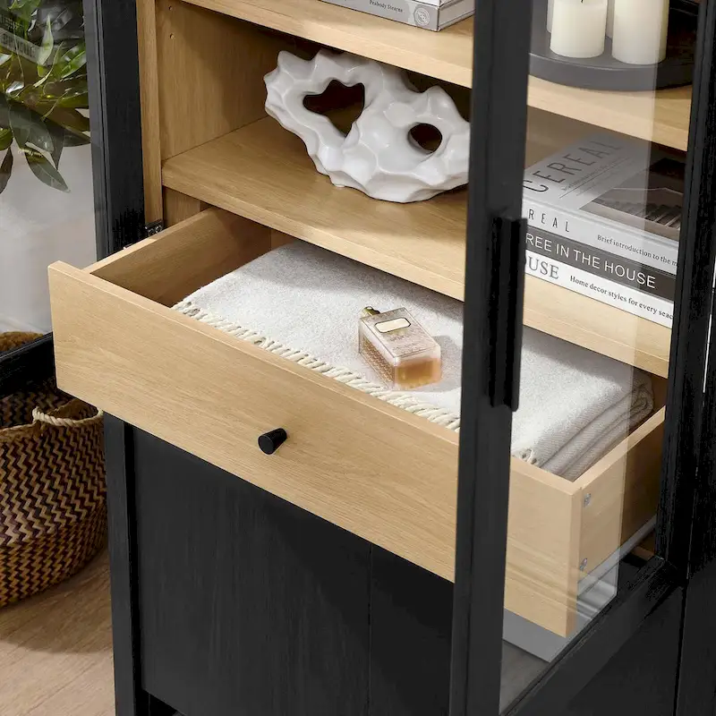 2df702194f713881bf64aa067cd045367a4cfe63903f53e807c5c70b412d75c7 Evie Arched Tall Display Cabinet(Black Oak)