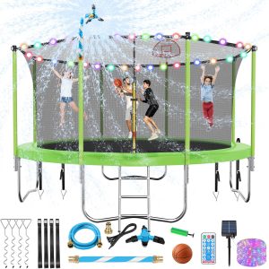 Upgraded 16Ft Trampoline with Basketball Hoop Net(12Ft/Light Blue)
