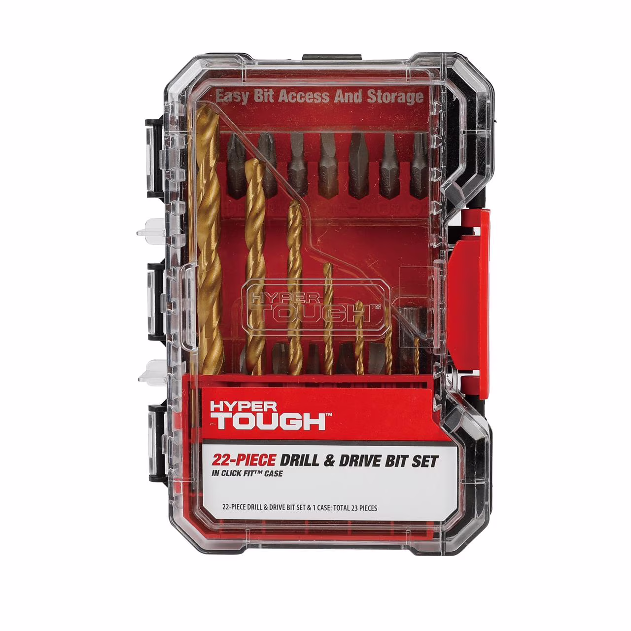 2e70b640df89921e43f6087f7ec8ec9ec0695d6f95a71d23f84f48d475ec7a89 Hyper Tough 22-Piece Drill & Drive Set in Click Fit™ Case