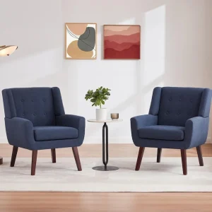 HUIMO Set of 2 Modern Tufted Accent Chair(Dark Blue)