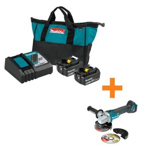 18-Volt LXT Battery and Rapid Optimum Charger Starter Pack (5.0Ah) with bonus 18V LXT Brushless Cut-Off/Angle Grinder BL1850BDC2XAG04(Default Title)