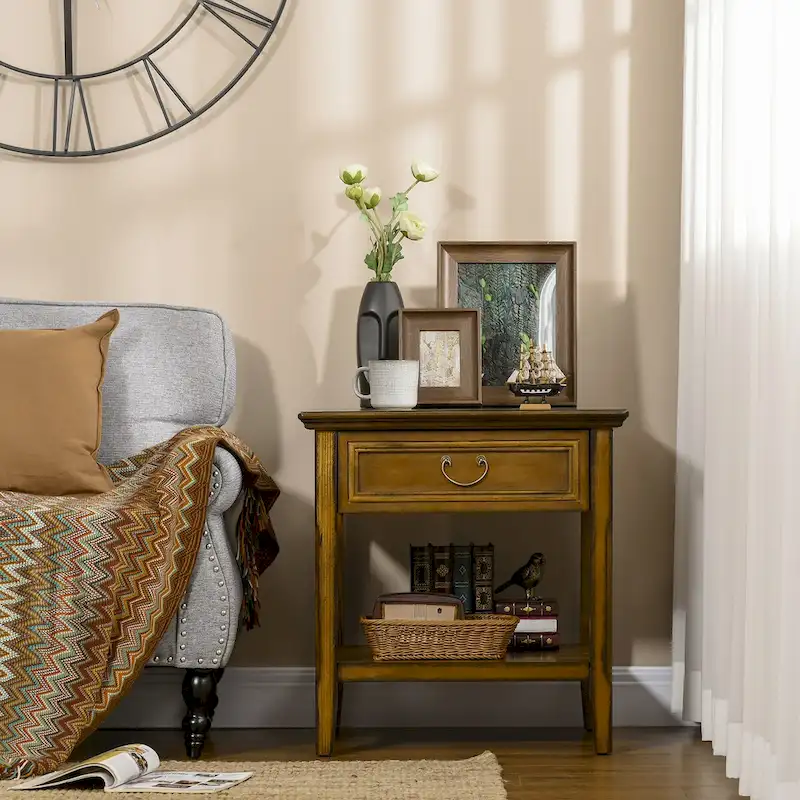 2f4007976cae5a1c364252ec794afc7bb0d8a1ca47d55bec701b65a0a7278dd1 Side Table With Storage, Vintage End Table With Drawer And Open Shelf(Dark Coffee)