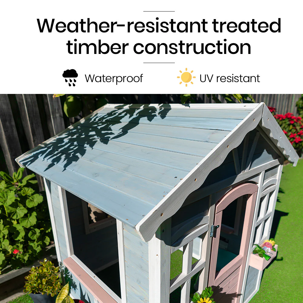 2f90d2785657590119607d4ad8e4681f0bf510deb797e6662f354004bcccd5e4 ROVO KIDS Cubby House, Outdoor Wooden DIY Timber Cottage Style Playhouse, for Children
