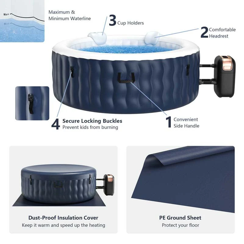 2fb52e93078a1e2876fdf5e7e616e9c3a67dcd6e1fe7538e12a6562f1430ef13 4-Person SaluSpa Inflatable Hot Tub Spa with 108 Massage Bubble Jets, Air Pump, Filter Cartridge Cover, Portable Outdoor Blow Up Spa(Blue)