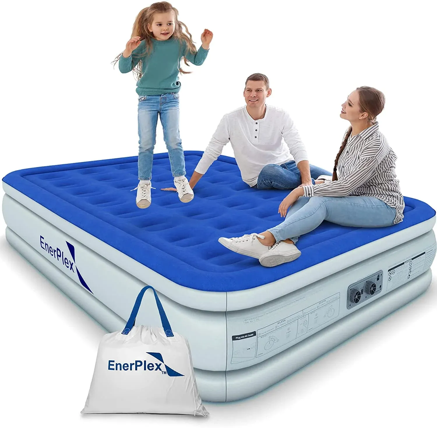 3004c335f0684a94cb3fb6ffd80238d57a44a668a8a2fbe710de598d1f2b675f EnerPlex Air Mattress with Built-in Pump - Double Height Inflatable Mattress for Camping, Home Portable Travel - Queen, 13 Inch(Twin/13 in)