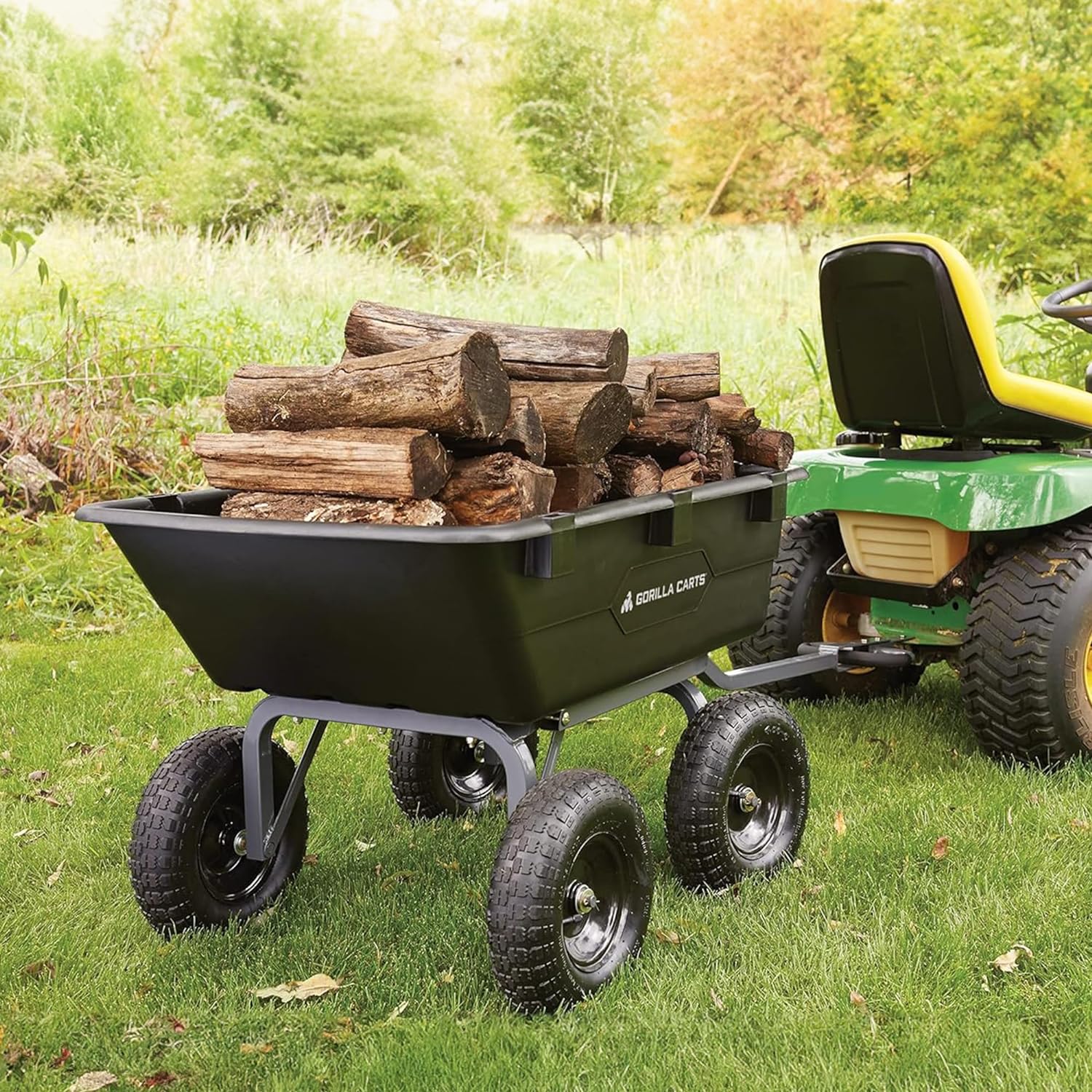 30266628b0f17707d65bee9748843dc44bc46e01bfda534436b7726f77904562 Heavy Duty Poly Utility Dump Wagon Garden Cart w/Pneumatic Tires, 6 Cu Ft - 1200 lb Capacity Outdoor Wheelbarrow for Yard, Landscaping Gardening, Lawn Tractor or ATV Towable-Gorilla Carts(5-Cubic Feet/Pneumatic)