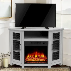 45 Industrial Corner Electric Fireplace TV Stands Console Table with 17 Electric Fireplace(Grey Wash)