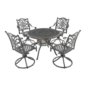 5-Piece Cast Aluminum Patio Dining Set with 4 Swivel Chair(Brown)