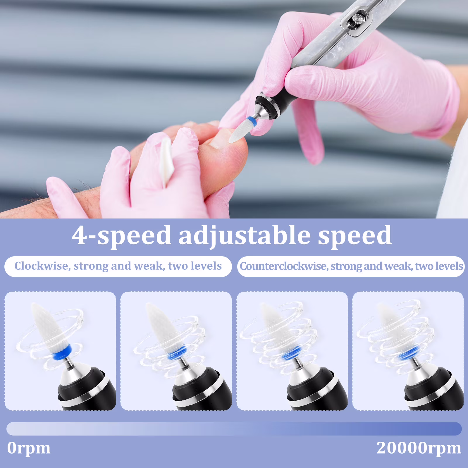 FYJUCPA Aluminium Alloy Electric Nail File Kit for Thick Toe Nails Rechargeable 4 Gears Electric Nail Drill Machine Low Noise Electric Nail Grinder for Various Nails and Shapes