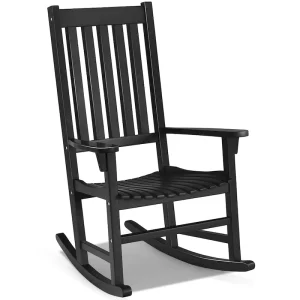 Rocking Chair Solid Wooden Frame Porch Rocker Indoor Outdoor(White)