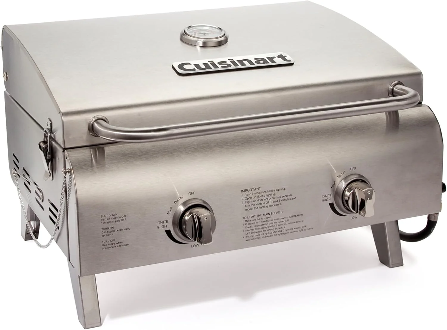 336904f423e79b5c28cda1579aa0313dc1e0bee96a05c519bb292556749a7f27 Cuisinart Chef's Style Tabletop Portable Propane Grill 20000 BTU 2-Burner Outdoor Gas Grill(Professional Gas Grill, Two-Burner, Stainless Steel)
