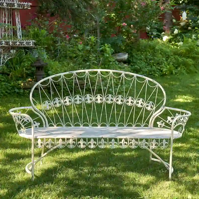 33c4d4926452eb0d8e1e544e7304314155a98350908d1b897c664f0590c87c3a Garden Bench with Curved Back Paris 1968 in Antique White - 34.96 x21.65 x38.58(Antique White)