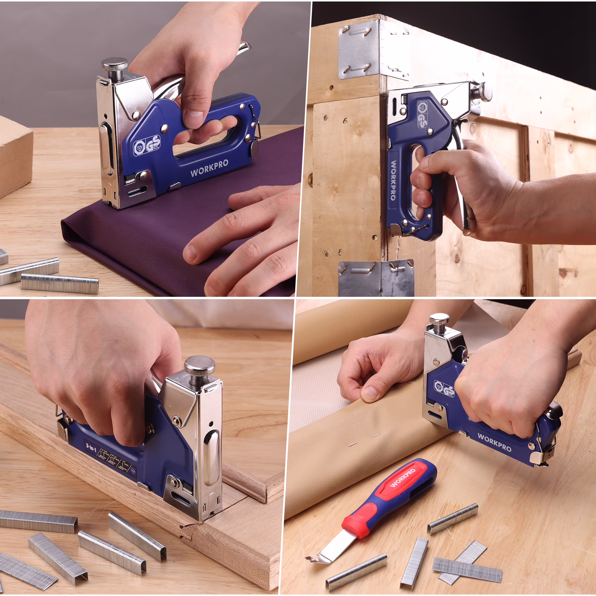 33d1a9b380518b3952cd8bfc7f5893bb3236b9547f580d49bdd5802f8c1916fd WORKPRO 3-in-1 Staple Gun Kit with 1500 Staples & Remover, Compatible with T50, U-Type, Brad Nails – Heavy Duty Manual Stapler for Upholstery & DIY