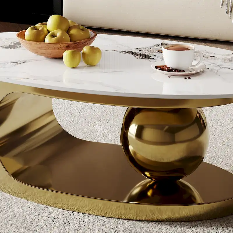 33e2a7942f442da65da15b90e76e18a4943e1df780e36a9c876546655be1150f 51 Modern Pandora Oval Coffee Table with Glossy Sintered stone top, Luxury Coffee Table, Stainless Steel Legs for Livingroom(Philippe black)