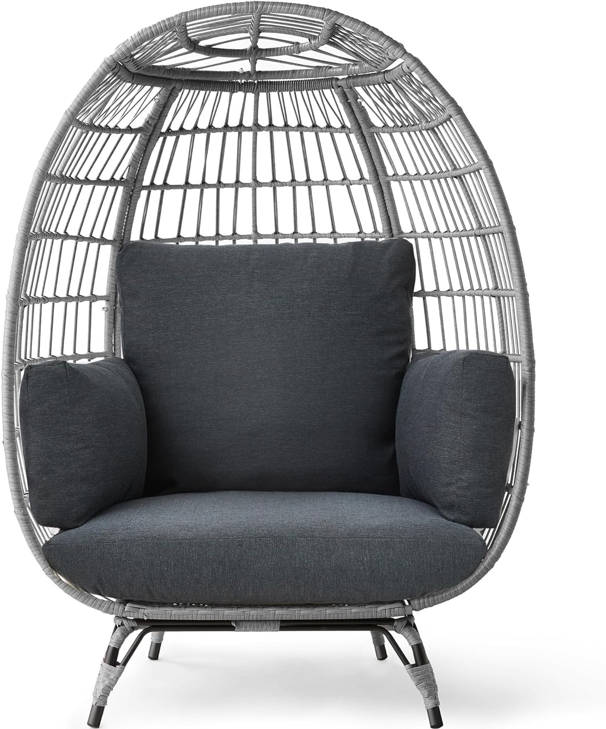 34301726a57542abfca2a85c4c6408eb6df7876afe6a87a9d1dc592b392d5c69 Best Choice Products Wicker Egg Chair Oversized Indoor Outdoor Lounger for Patio Backyard Living Room w/ 4 Cushions Steel Frame 440lb Capacity - Ivory(Navy/ONESIZE)