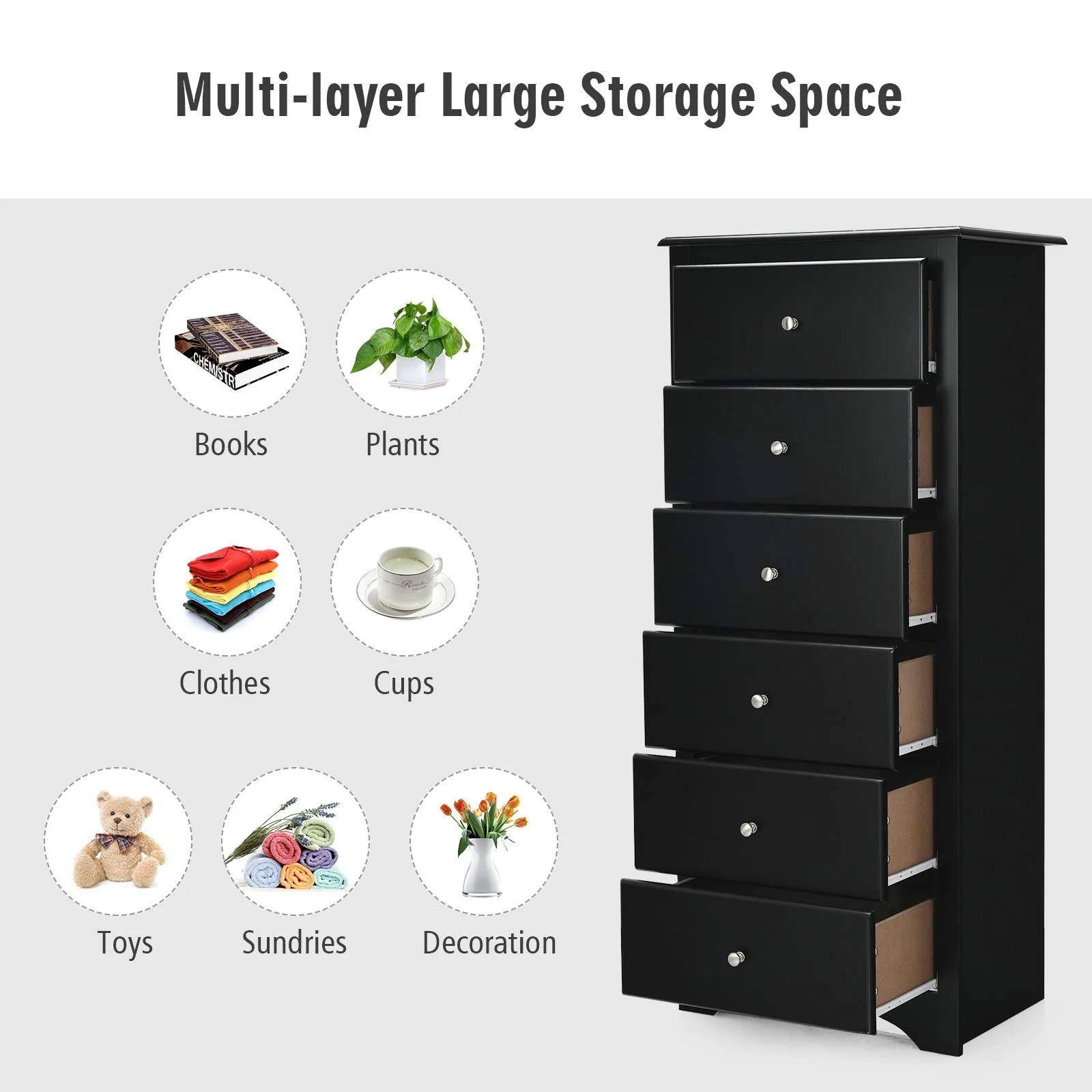 34308e31145294968e560151e0990c809815eebe0bafc8dc40907596c70b4167 Giantex Chest of 6 Drawers, Free Standing Storage Cabinet, Wooden Storage Dresser Tallboy Cabinet(Black)