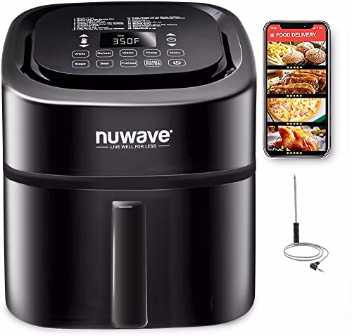 3434860159317fea89894532dd9ef2dc10325e34eb4616d03a06a4c981f41976 Nuwave Brio 8 Qt Air Fryer, Powerful 1800W, Easy to Read Cool White Display, 50¡ã 400¡ãF Temp Controls, 100 Pre Programmed Presets 50 Memory Slots, Integrated Smart Thermometer, Linear T Technology(Black)