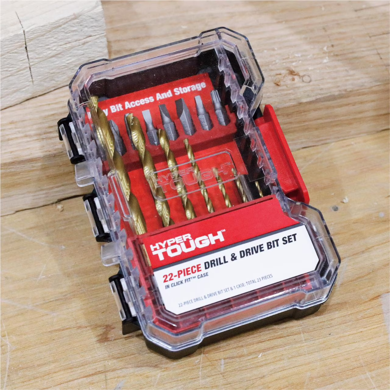 3487b4c16dfe83d4ea878d2275949281de68ca18533abfdf8f52ad790317bc8c Hyper Tough 22-Piece Drill & Drive Set in Click Fit™ Case