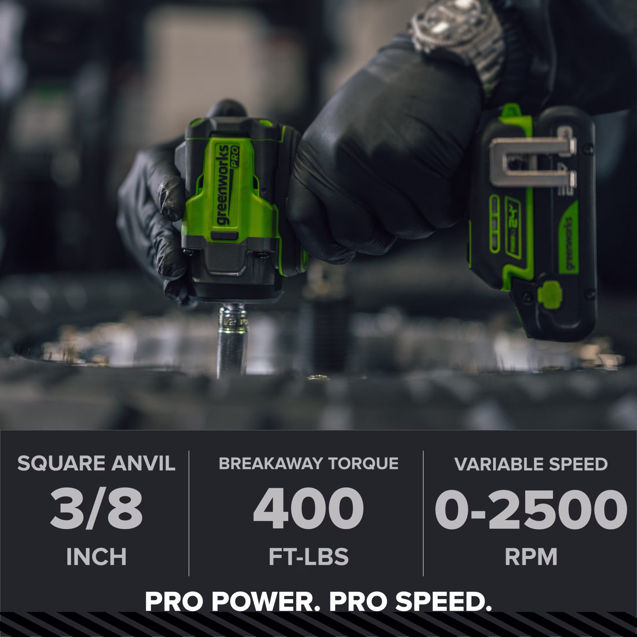 Greenworks Pro PowerAll 24V Brushless 400 ft-lb Breakaway Torque 3/8" Impact Wrench, Tool Only, IW5370A1