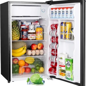 Upstreman 3.2 Cu.Ft Mini Fridge Freezer Single Door Fridge Dorm Fridge Adjustable Thermostat(Glossy Black)