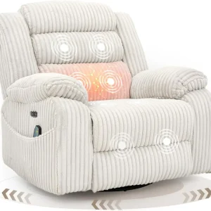 Electric rotary rocker lounge chair for adults with massage and calories USB charging ports(Pale Grey)