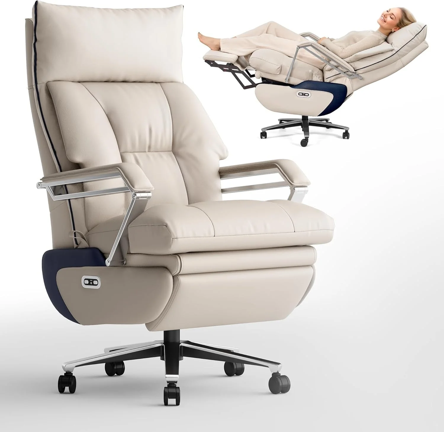 367671d52e3ffe9c05e2f9be2ae4251792f5b8dd10fbda88e7dd55cd2b648e9f M80 executive chair with two motors and footrest, for tall and heavy people, up to 190 kg, beige