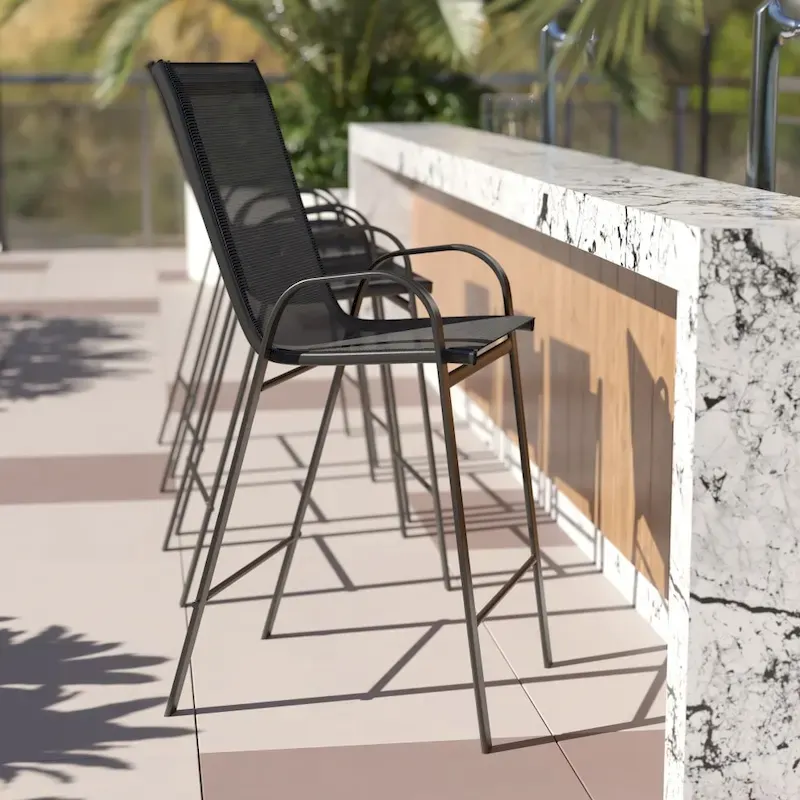 36ae696d6ace064e3081f99aee7fbc39344cc23c77b4a47a3d2124b58bcc0ecc 4 Pack Outdoor Barstools with Flex Comfort Material - Patio Stool(Black)