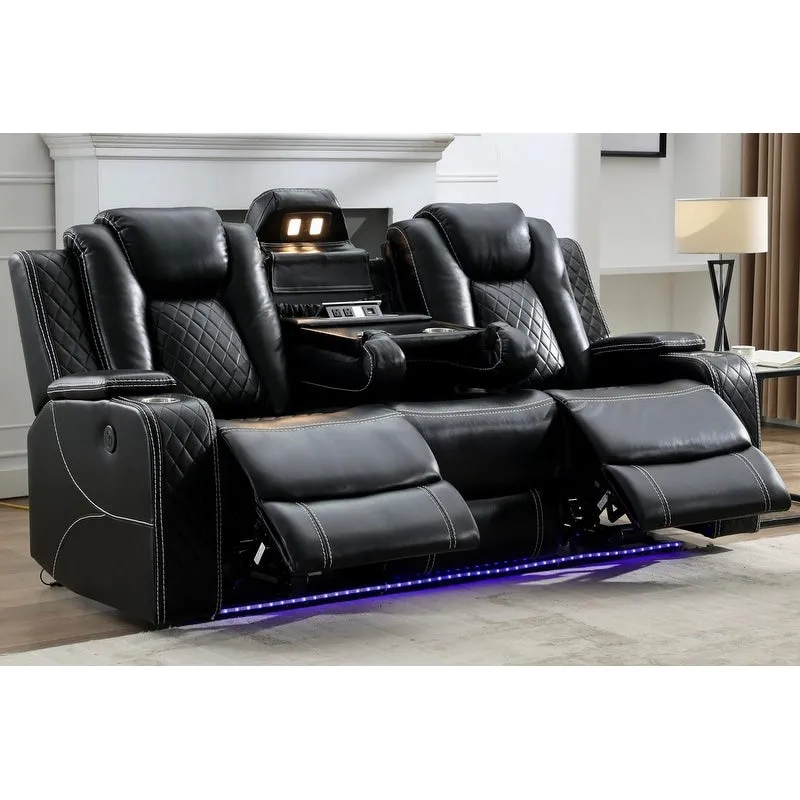 36fd40dbef6a947c205f067bafc2b4d190eee0d75741e84f17fb092a5d7f2cc8 Power Reclining Sofa with Wireless Charger,Reading Light for Living Room,Faux Leather LED Light,AC/USB Port,Cup Holder,Black(Black-3-seat)