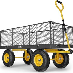 Steel Garden Cart, 2-in-1 1400 lbs Heavy Duty Utility Wagon, with Removable Mesh Sides to Convert into Flatbed, 240?? U-Turn 13" Pneumatic Tires Garden Wagon for Farm Yard Lawn Garden Camping