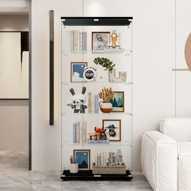 37967ad068ff9059e76ab20110b33e700c871c429fe4c6f22bf6f2eb948a6cc6 Glass Display Cabinet with 5 Shelves Double Door(Black)
