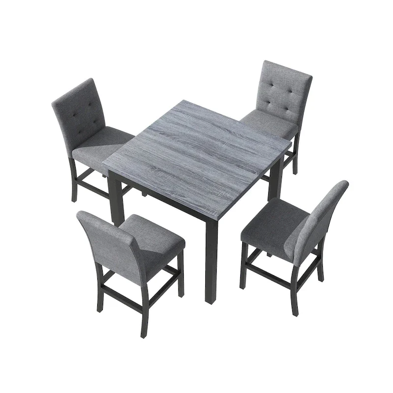 3839e1d43a3fb53b52f4761ab0553ec4f2441388c38712d6933b09638d81329a 5 Piece Counter Height Dining Set, Wood Dining Table Set with Rectangle Table and 4 Upholstered High Back Chairs(Black)